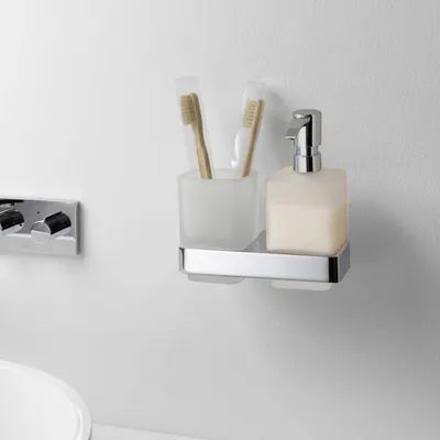 Obrázek produktu pro EMCO držák na sklenice/dávkovač mýdla LOFT z křišťálového skla satinovaný chrom