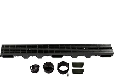 Produktbild von Entwässerungsrinne Höhe 60mm Kunststoff 1m, Längsstabrost, Schwarz