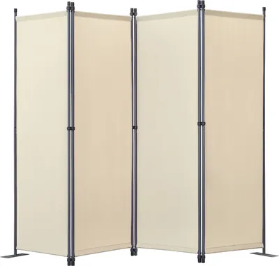 Obrázek produktu pro Angel Living Screen, zástěna na ochranu soukromí, 4násobné skládání, zahradní stěna, boční značka z oceli a polyesteru, skládací zástěna Room Divider Privacy Screen (225x165cm, béžová)