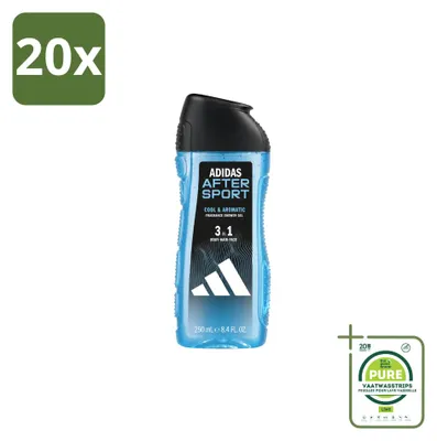 Obrázok produktu pre 20 kusov gélu na sprchu a šampónu 2 v 1 Adidas After Sport - 250 ml - veľké balenie