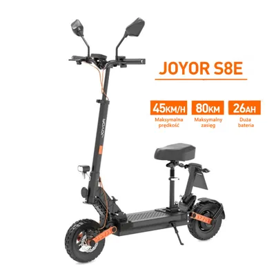 Zdjęcie produktu dla Motocykl elektryczny JOYOR S8E - Silnik 800W Bateria 48V26AH Opony 10" Hamulce tarczowe Certyfikat COC Wsparcie licencyjne - Czarny