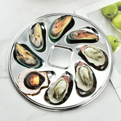Produktbild von Meeresfrüchte Teller Mehrzweck-Nahrungsnahrungsnahrungs-Auster-Form-Rillen 8 Schlitze Rostbeständigkeit Auster-Servierplatte für Esszimmer