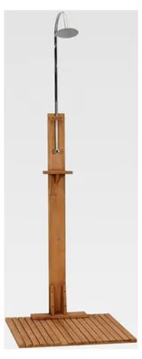 Produktbild von Teak Massiv Gartendusche mit Duschkopf und Drehknopf für den Außenbereich 75x75x210cm Edelstahl