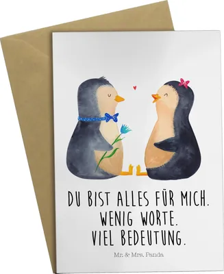 Produktbild von Mr. & Mrs. Panda Glückwunschkarte Pinguin Pärchen - Weiß - Geschenk, dankeskarten, vatertagskarte, einladungskarten, Hochzeitstag, weihnachtskarten, Liebe, Hochzeit
