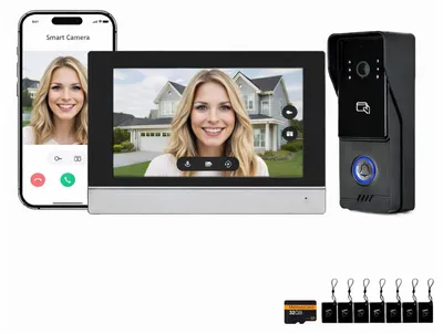 Obrázek produktu pro Video interkom pro dveře - 7palcový dotykový displej - noční vidění 2 MP - vodotěsný (IP65)