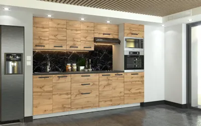 Produktbild von ULWEHOME | Küchenzeile 260 cm Eiche Wotan, Küchenmöbel-Set mit Arbeitsplatten 2,6 m, Backofen- und Mikrowellen-Hochschrank, Küchenblock