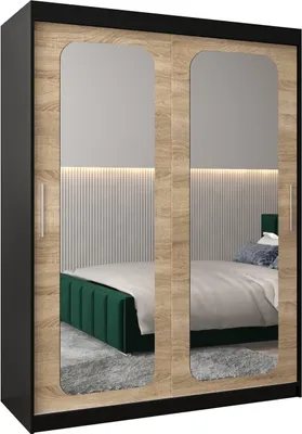 Produktbild von MEBLE KRYSPOL Promo 3150 Schlafzimmerschrank zwei Schiebetüren - Mattschwarz + Sonoma