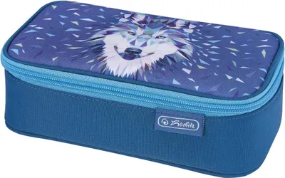 Produktbild von Herlitz Wild Animals Wolf, Hartschalenetui für Stifte, Polyester, Blau, Abbildung, Reißverschluss, Kind