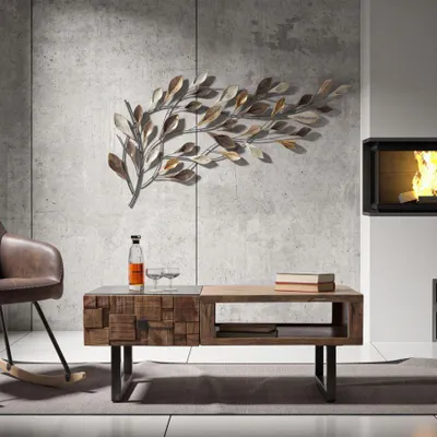 Zdjęcie produktu dla Stolik kawowy z brązowego drewna z szufladami 110x60x43 cm