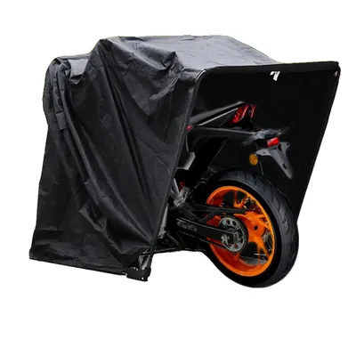 Immagine prodotto di Copertura nera per moto, tessuto impermeabile 600D, robusto telaio in acciaio, design pieghevole,
