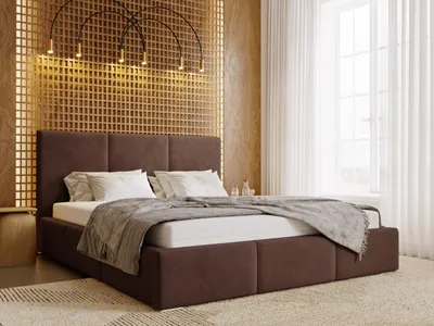 Obrázok produktu pre Čalúnená posteľ GRAINGOLD 200x200 cm Lincoln - polyesterová tkanina, posteľný box, lamelový rošt - štýlová manželská posteľ - hnedá (Magic velvet 2205)