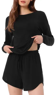 Produktbild von Damen-Set Jogginghose Schlafanzug T-Shirt Langarm Shorts Schwarz XS