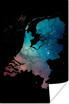 Produktbild von MuchoWow® Poster Karte - Niederlande - Sternenhimmel 60x90 cm - Wanddekoration