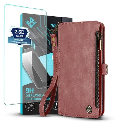 Produktbild von Handy Hülle für Samsung Galaxy S25 Ultra Geldbeutel Geldbörse RFID Schutz Klapphülle Cover Schutzhülle Wallet mit 9H Displayglas Displayschutz Farbe: Rosa