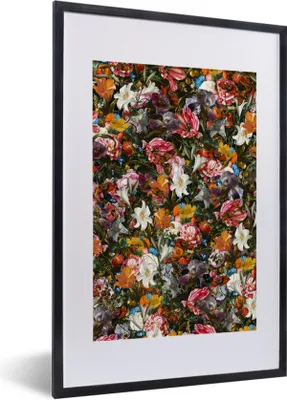 Produktbild von MuchoWow® Gerahmtes Poster Blumen - Schmetterling - Design - Kunst - Abstrakt - Malerei - Alte Meister 40x60 cm - Poster mit Schwarzem Bilderrahmen Wandposter Rahmen Foto Bilder - Poster in Rahmen