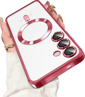 Image de Étui pour Samsung Galaxy S25 FE : étui magnétique transparent avec MagSafe et protection pour l'appareil photo, rouge