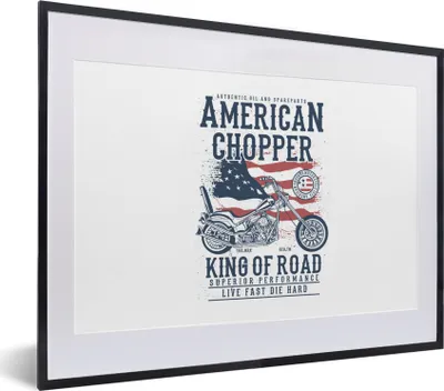 Produktbild von MuchoWow® MuchoWow® Gerahmtes Poster Mancave - Motorrad - Vintage - Amerika - Flagge 40x30 cm - Poster mit zchwarzem Bilderrahmen - Bilderrahmen - Poster im Rahmen
