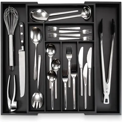 Image de Solidchoice - Boîte à couverts en bambou #47 - Organisateur de cuisine réglable pour tiroirs