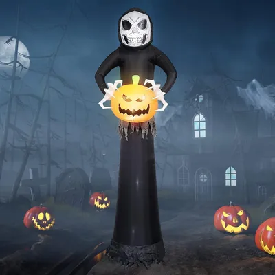 Imagen del producto de Decoraciones inflables de 2,7 metros con luces LED: fantasma, calabaza y espantapájaros inflables. Ideales para jardines interiores