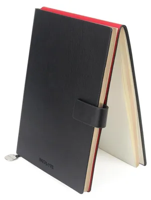 Image de Lot de 2 carnets A5, couverture souple en cuir, format 14 x 21 cm, avec 58 feuilles, quadrillé et vierges, couleurs noir et rouge