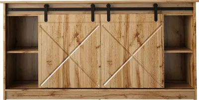 Obrázek produktu pro Komoda GRANERO 160 cm WOTAN Dub frézovaná čela 2 posuvné dveře MDF příborník Vysoká skříňka otevřená police bufet Moderní styl chalupy Rustikální styl Kvalitní provedení