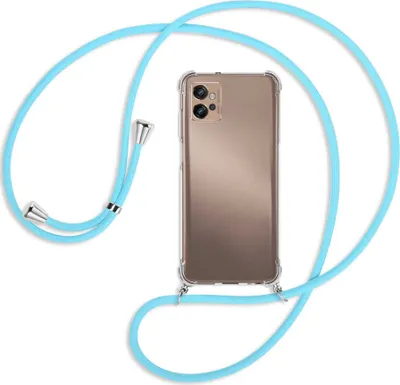 Produktbild von Handykette Backcover-Schutzhülle mit Band (Metall silberfarben) für Motorola Moto G32 (6.5'') - himmelblau
