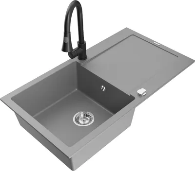 Produktbild von Mexen Leo 1 Becken-Granitspüle mit Abtropffläche und Mischbatterie Elia, Grau - 6501-71-670101-70