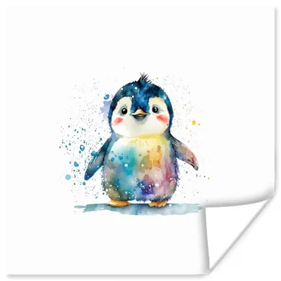 Produktbild von MuchoWow® Poster Pinguin - Regenbogen - Aquarell - Tiere - Kinder 75x75 cm - Wand Dekoration