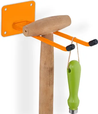 Produktbild von Relaxdays Wandhaken, Aufbewahrung von Gartengeräten & Werkzeug, belastbar, Länge: 24 cm, Gerätehalter, Stahl, orange