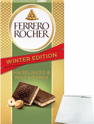 Produktbild von Rocher Winter Edition Haselnuss & Macadamia (90g Tafel) + usy Block