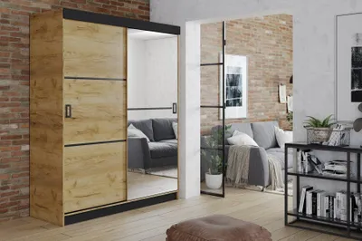 Produktbild von Retro Kleiderschrank, 167 cm, Fronten: Eiche Gold Craft. Variante: Eiche Gold Craft, 167x205x59
