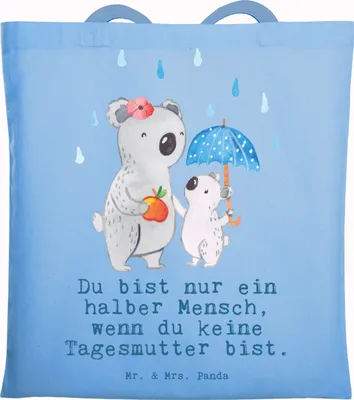 Produktbild von Mr. & Mrs. Panda Tote Bag Tagesmutter Herz - Sky Blue - Geschenk, Jutebeutel, Shopping Tasche, festival, Stoffbeutel, Laptoptasche