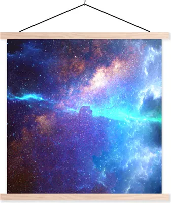 Produktbild von MuchoWow® Textilposter Sterne - Weltraum - Blau 120x120 cm mit holzfarbenen Rahmen - Textil-Poster