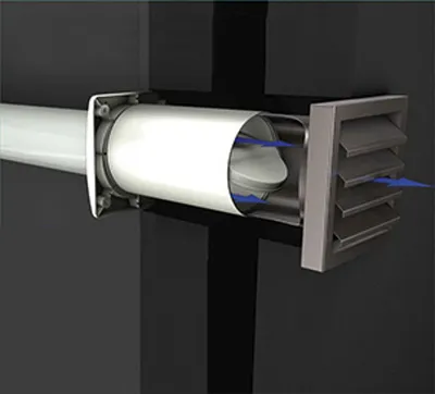 Produktbild von Air-Circle AEROBOY INOX Mauerkasten System Ø 125 aus Edelstahl mit automatischer Verschlussklappe / Zwischenschaltersteuerung / Dunstabzugshaubenzubehör