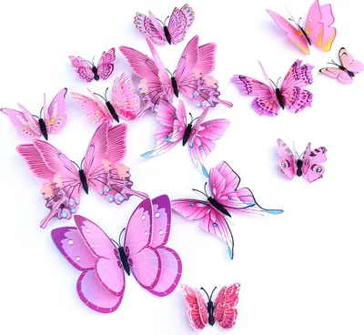 Zdjęcie produktu dla naklejka ścienna 3D Motyl Dwuwarstwowe symulacyjne naklejki ścienne z PVC Motyl z magnesami do dekoracji imprez domowych Różowy