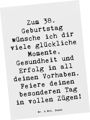 Produktbild von Mr. & Mrs. Panda Postkarte Spruch 38. Geburtstag Glück - Weiß - Geschenk, Alter, Geschenke, Ansichtskarten, Grußkarte, Liebe, Freunde, Geburtstagsgeschenk, Happy Birthday