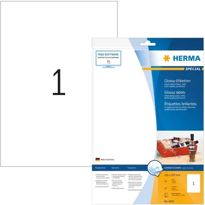Produktbild von Inkjet-Etiketten A4 weiß 210x297 mm Papier glänzend 10 St.