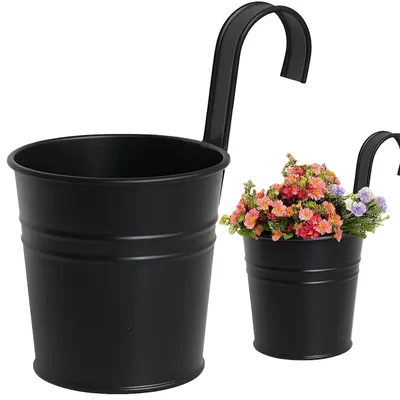Obrázok produktu pre Balkónový kvetináč závesný obal na kvetináč 16 cm čierny kovový na balkón terasu a bylinky
