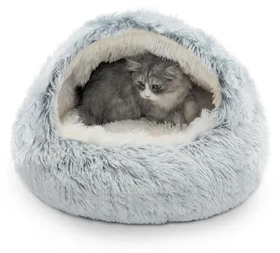 Immagine prodotto di Cuccia per gatti, lavabile, in peluche, grigia, design a grotta, base antiscivolo