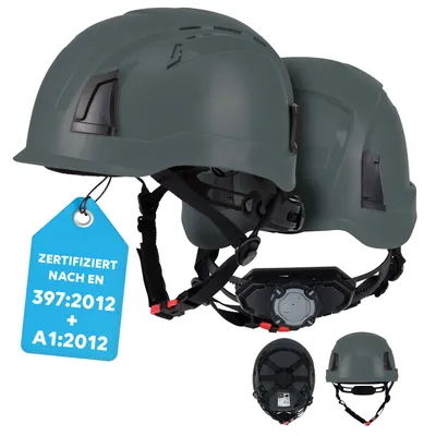 Produktbild von PRO FIT Arbeitsschutzhelm D!-Rock – Robuster Schutzhelm, Sicherheitshelm, Belüfteter Bauhelm, Anpassbares Kopfband & Kinnriemen - Anthrazit
