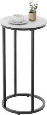 Productafbeelding van Ibenzoa® Bijzettafel voor rundvlees, 30 cm diameter x 60 cm hoog, metalen frame in C-vorm, compact en stabiel tot 15 kg, met antislip glijders – geschikt voor de bank, het kantoor of de slaapkamer