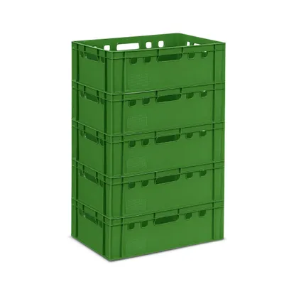 Zdjęcie produktu dla Skrzynie GARDIVO E2 zielone 5 sztuk 60x40x20 Skrzynia na mięso, skrzynia rzeźnicza, skrzynia do przechowywania zielona, sztaplowana, bezpieczna dla żywności, wytrzymała skrzynia na mięso z tworzywa sztucznego