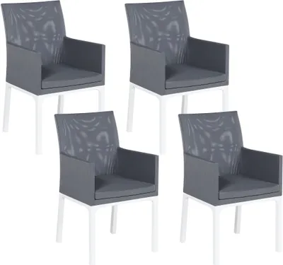 Produktbild von BELIANI Gartenstuhl 4er Set Grau und Weiß Aluminium mit Stoffbezug Armlehnen Schnell Trocknender Schaumstoff Modern Outdoor Indoor Terrasse Balkon