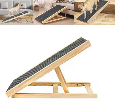 Image de Rampes pour chien, pour voiture - Rampe en bois pliable - Hauteur réglable - Antidérapante - Pour chiens âgés et chiots - Taille S