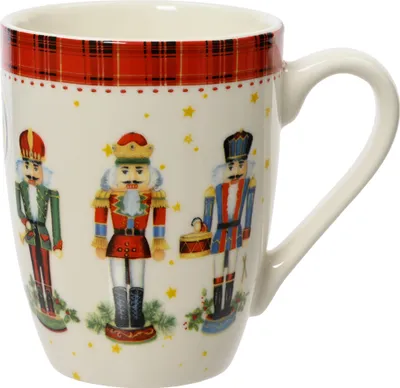 Produktbild von Tasse Porzellan mit Griff 10,6cm Nussknacker Motiv 350ml Rot / Weiß