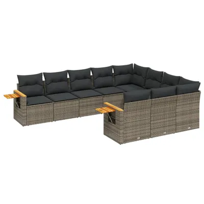 Produktbild von 10-tlg. Garten-Sofagarnitur mit Kissen Grau Poly Rattan