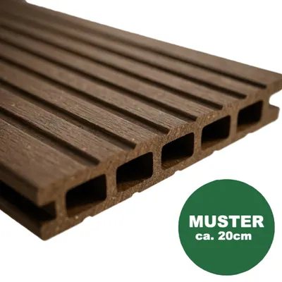 Produktbild von Handmuster / Muster WPC / BPC Terassendiele Hohlkammerdiele, 20 x 145 mm, einseitig glatt gebürstet / einseitig genutet, braun