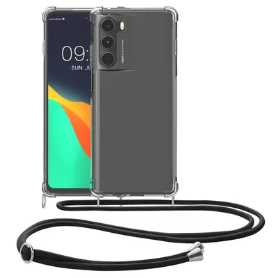 Produktbild von kwmobile Necklace Case kompatibel mit Motorola Moto G200 5G Hülle - Silikon Cover mit Handykette - Band Handyhülle Transparent Schwarz
