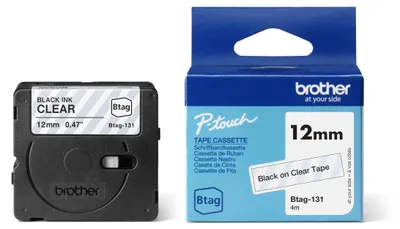 Produktbild von Brother BTAG-131, Schwarz auf transparent, Philippinen, 5 Jahr(e), Brother, P-touch PT-N10, PT-N20, PT-N25BT, 1,2 cm