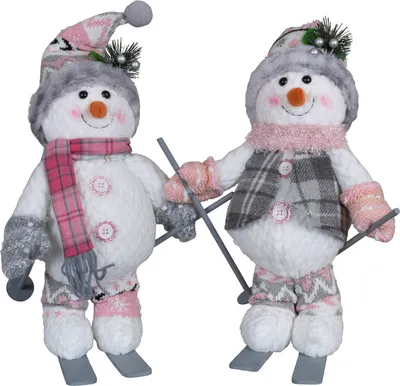 Produktbild von Schneemann auf Ski 34cm (40cm), Pärchen, 2er Set Dekofigur Weihnachten